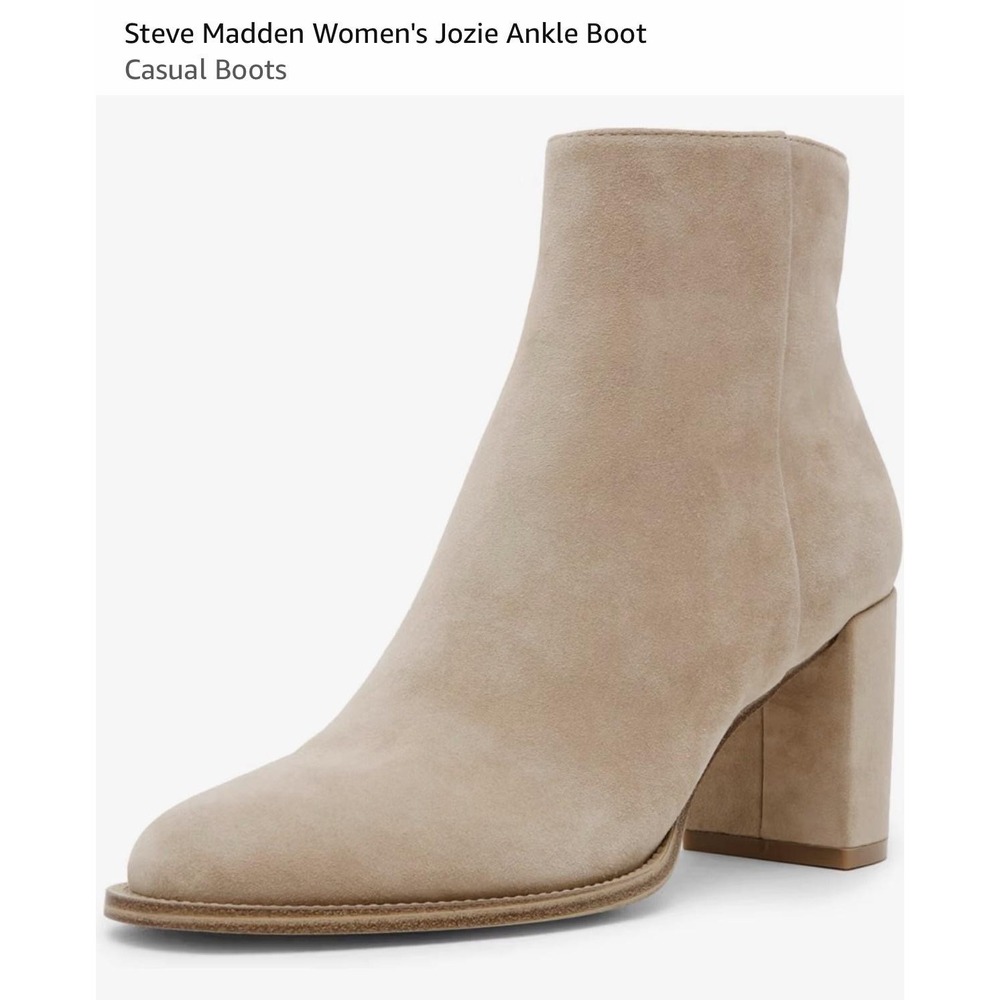 Steve Madden Boots Womens Size 5.5 Beige Jozie Suede Ankle Bootie Block Heel